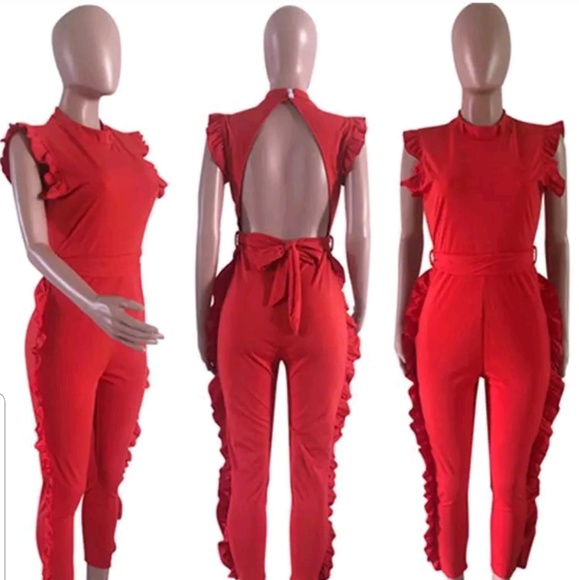 Red Ruffle Jumpsuit - Picture 4 of 4